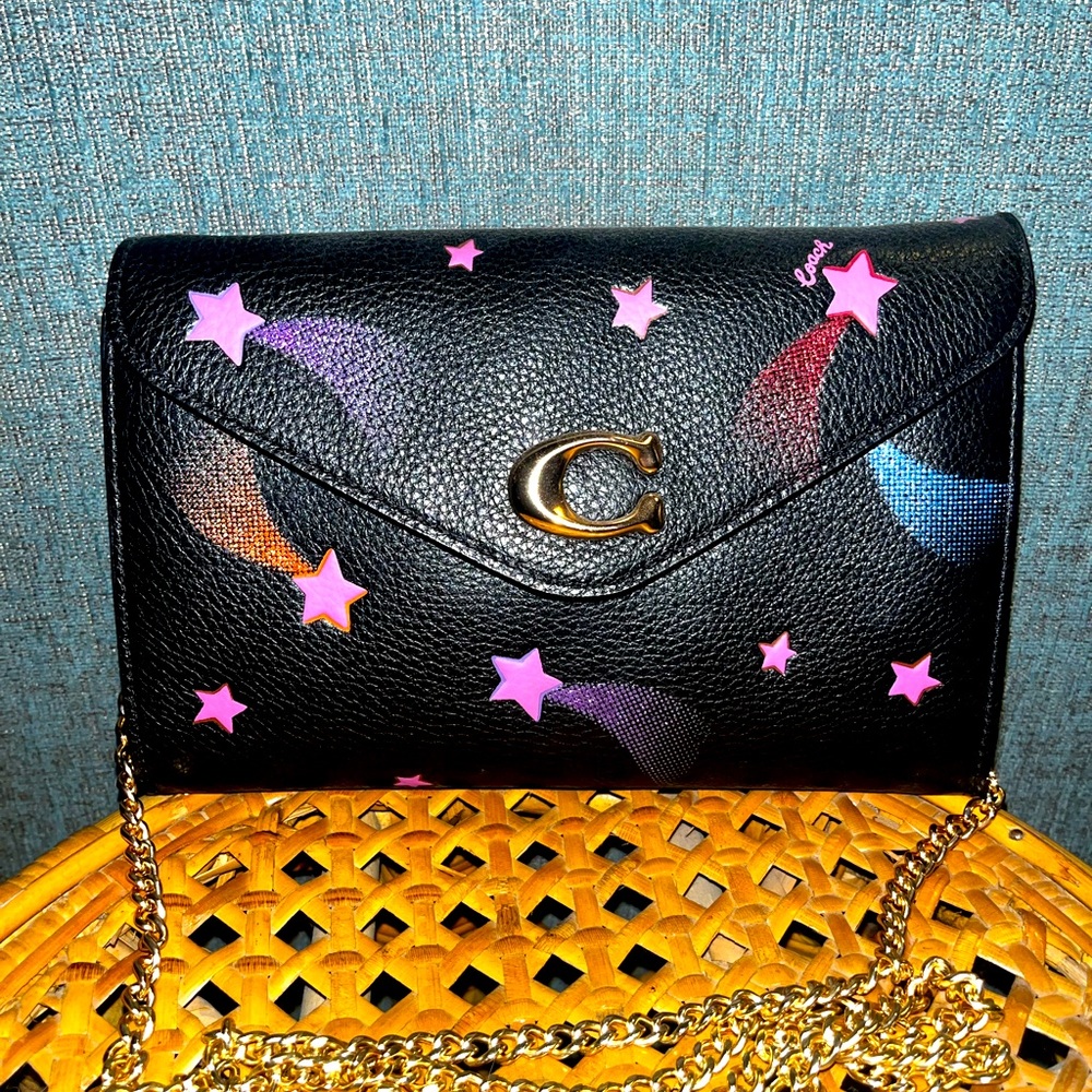 COACH Womens Tammie Clutch Crossbody With Disco Star Print Black Multi
